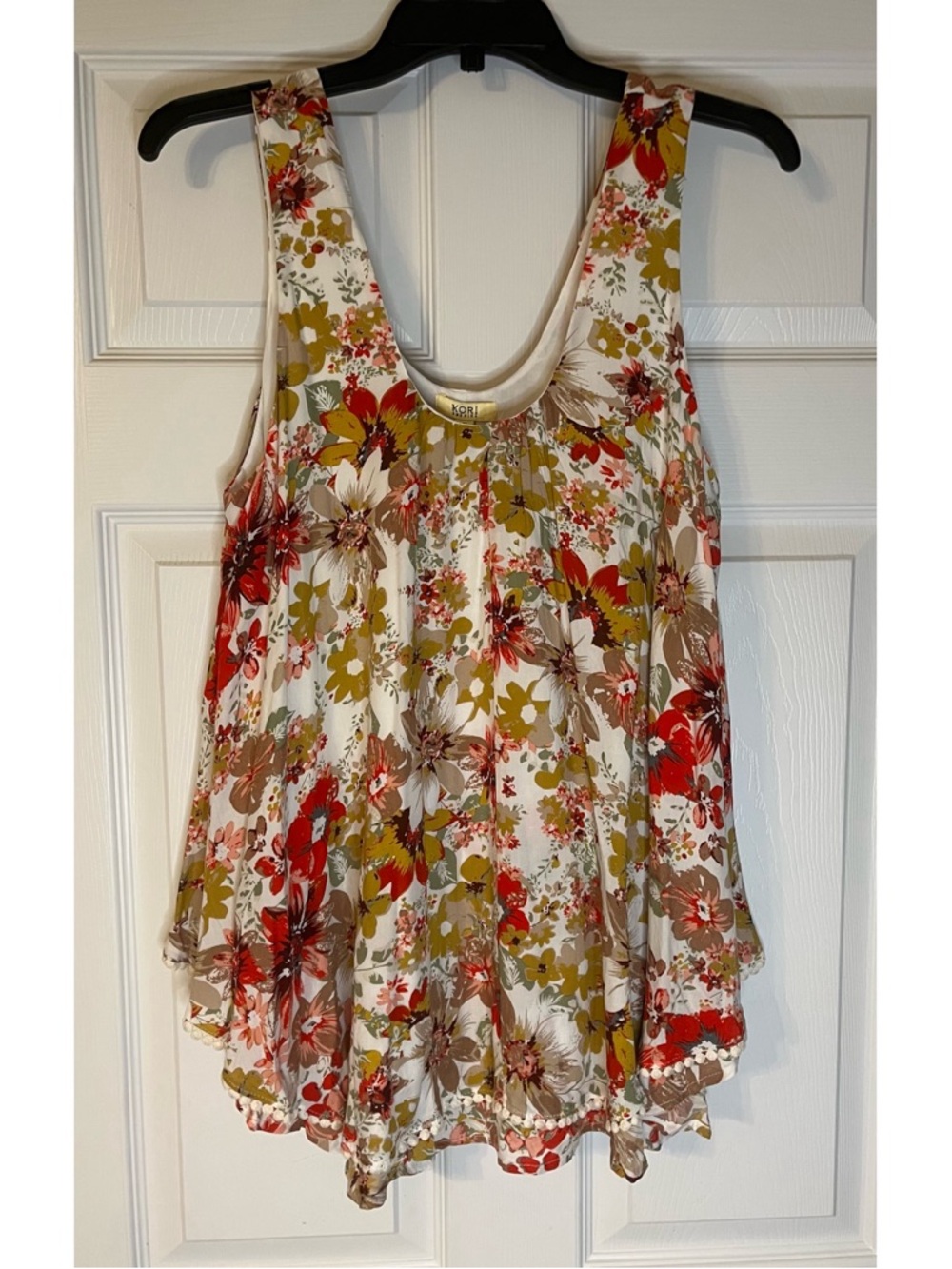 Kori Cream Tank Top with Red & Olive Floral Print